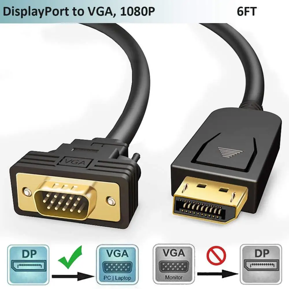 

FOINNEX DP to VGA Cable,DisplayPort to VGA Monitor Cable 6FT Male Display Port to VGA Male Adapter Cord