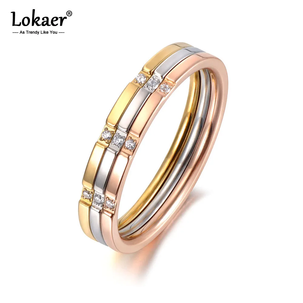 Lokaer Трендовое кольцо 3 в 1 с разноцветной золотой мозаикой и кристаллами CZ