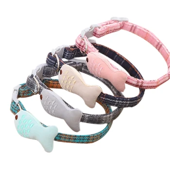 

Cat and Dog Universal Decorative Collar Cotton Plaid Embroidery Small Fish Collar