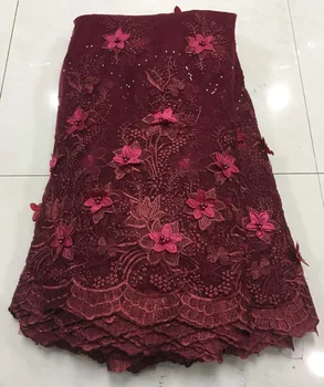 

African Lace Fabric 2019 wine red High Quality 5yards Lace Tulle Lace Fabric African French Net Lace Fabric For Eveing Dress ZA1