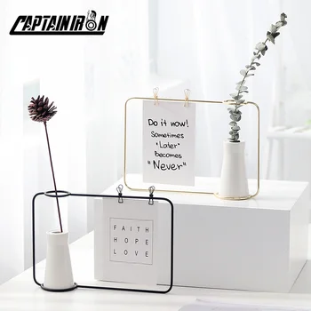 

CAPTAINIRON Iron Photo Frame With Decorative Vase Tabletop Flower Vases for The Interior Metal Home Decoration Office Decor