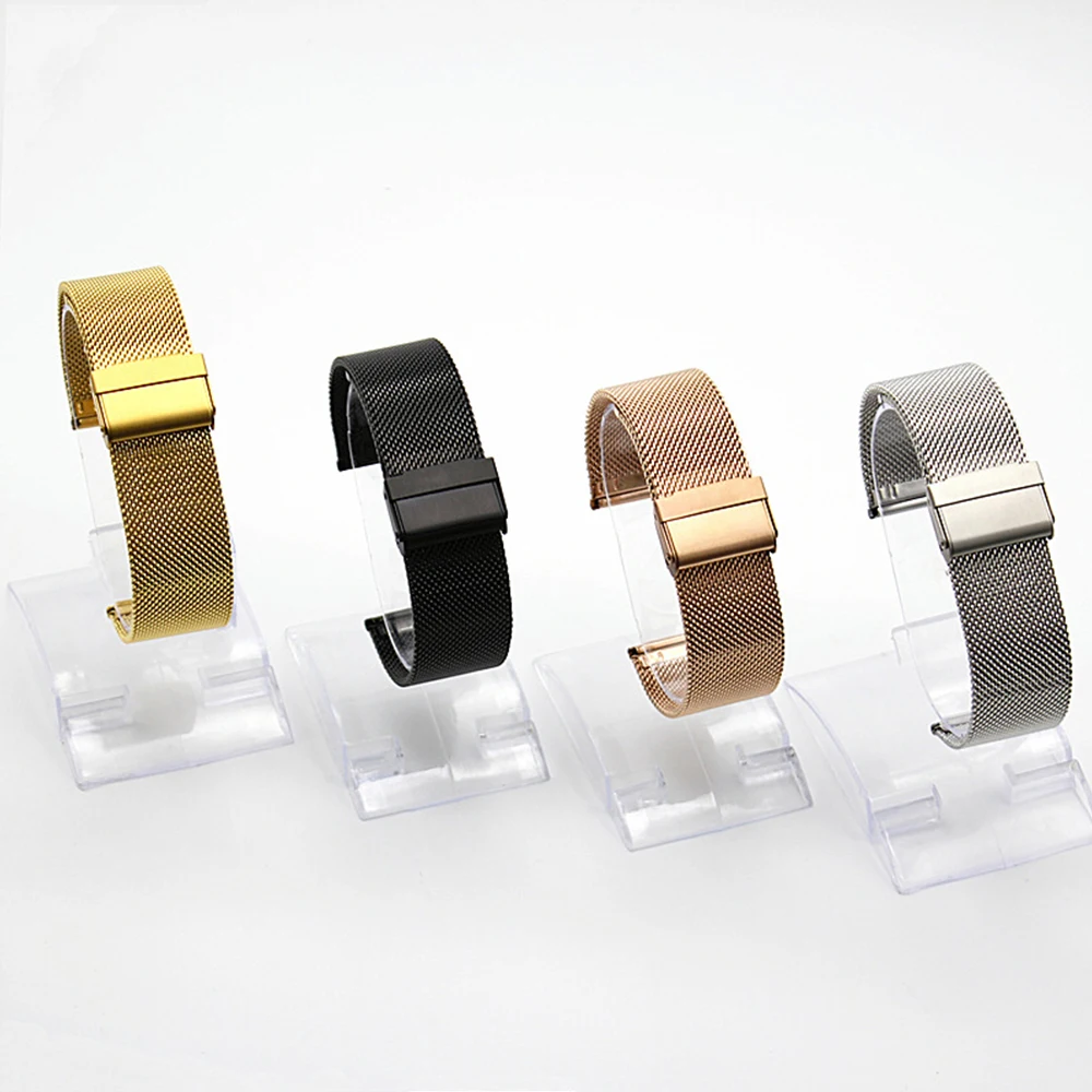 

12-24mm Women Men Stainless Steel Metal Milanese Watchband Watch Band Strap Bracelet Black Rose Gold Silver