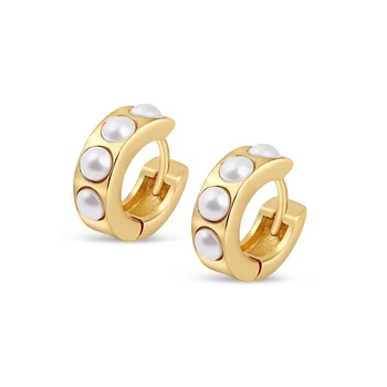 

LOZRUNVE Jewellery 18K 14K Gold Plated Fashion Natural Pearl Huggie Hoop Earring 925 Sterling Silver