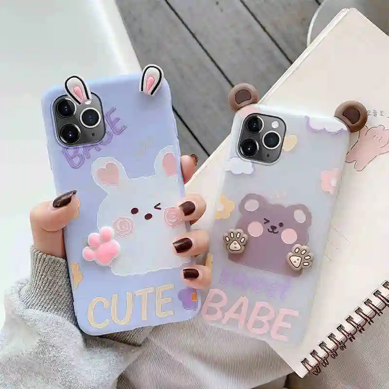 3d半透明の漫画クマpawsかわいいウサギの耳シリコンケースiphone 11プロマックス 電話用緩衝材 Aliexpress