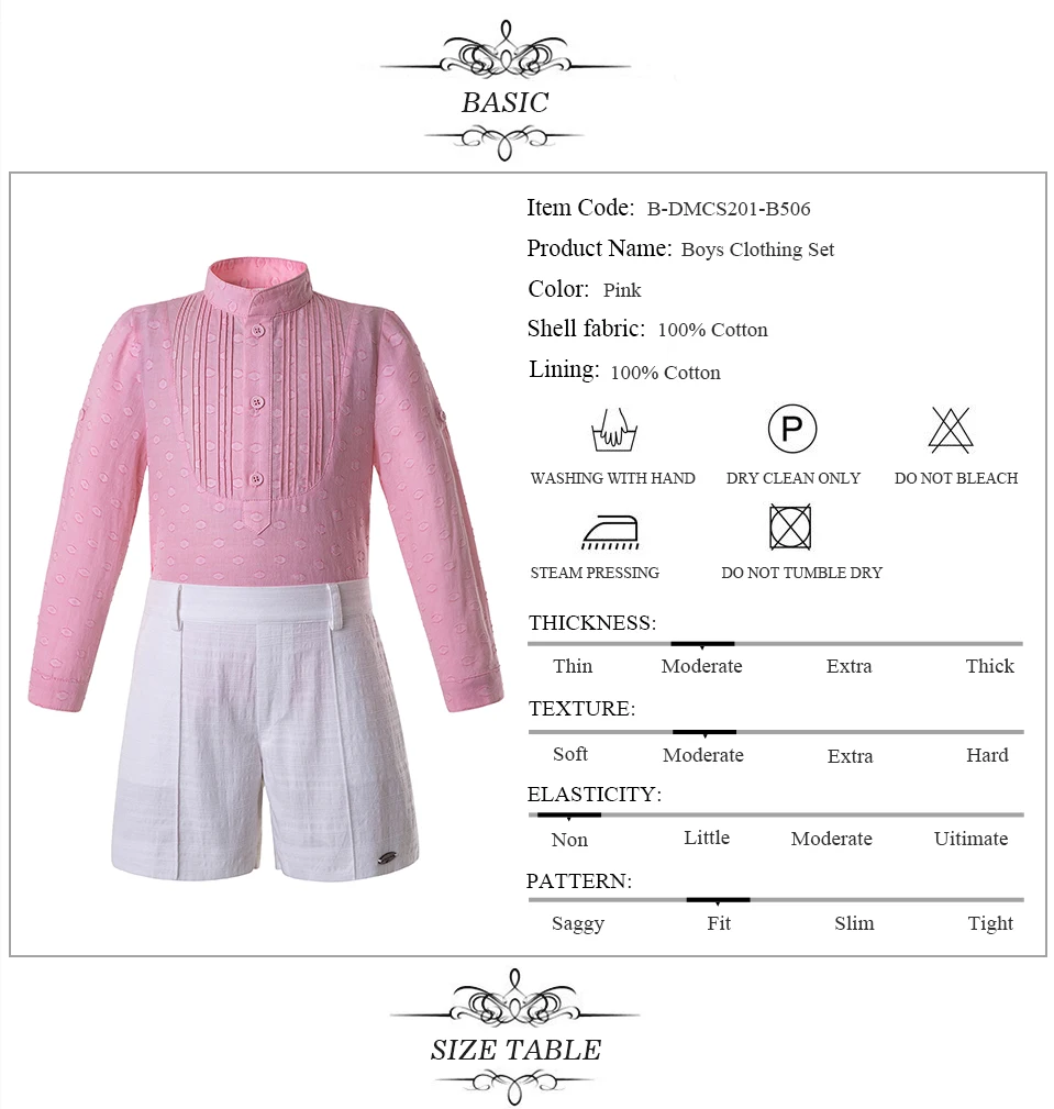 Cutestyles/комплект одежды розового цвета для мальчиков, плиссированная рубашка со стоячим воротником и белые шорты Детская летняя одежда E B-DMCS201-B506