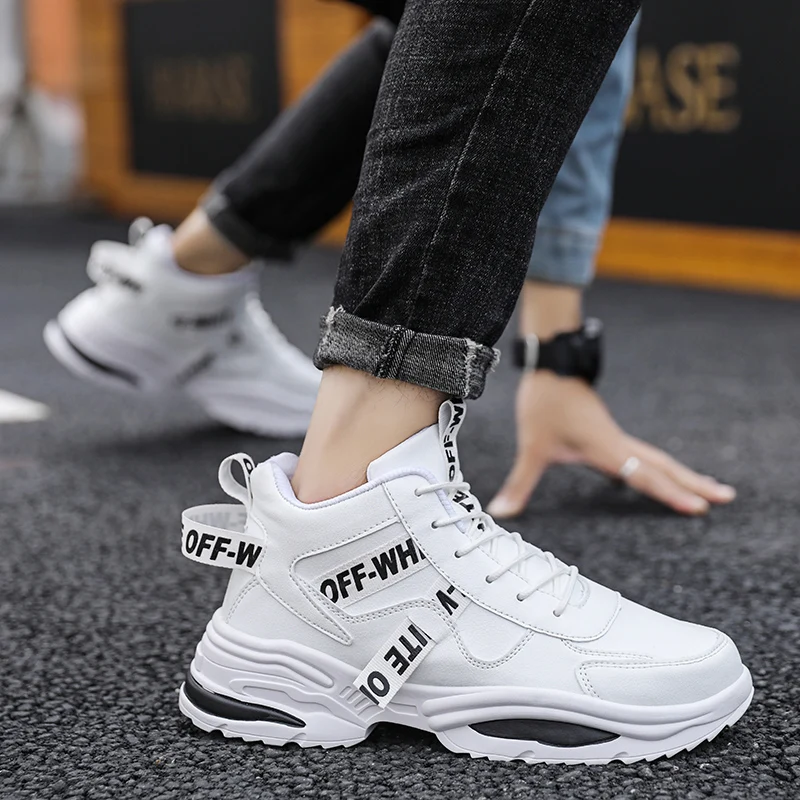 New High Quality PU Leather Sneakers For Couple Men Running Shoes Outdoor Walking Sport Shoes Soft Sole Non-slip Shoes Men