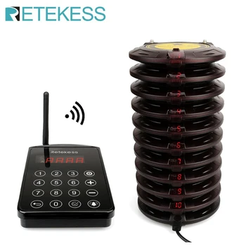 

RETEKESS TD103 Wireless Queue paging System wateproof Restaurant call order equipment With 1 Transmitter+10 Coaster Pagers