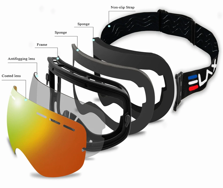 ELAX двухслойные противотуманные лыжные очки, лыжная маска для снегохода, лыжные очки для мужчин и женщин, снежные очки для сноуборда, солнцезащитные очки