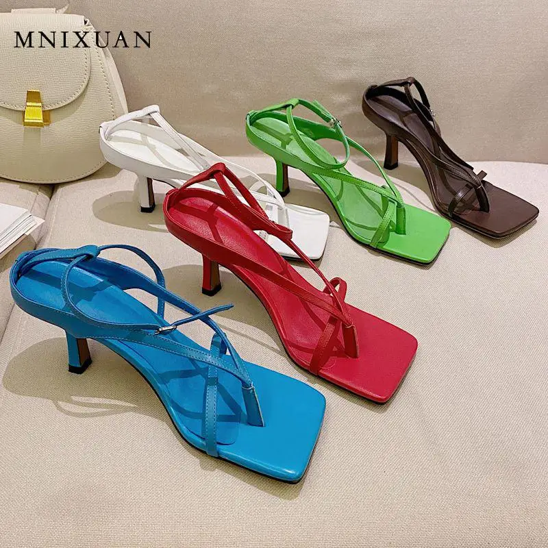 

Zapatos mujer shoes woman high heels gladiator sandals 2020 summer new women genuine leather ladies blue party sandalias size 42