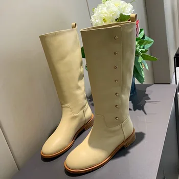 comprar Moda Fivela Botas Longas Outono Inverno Design Da Marca De Couro GenuĆno Sapatos Femininos Botas Altas