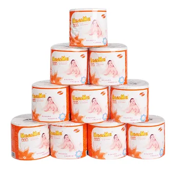 

10 Rolls Easy Dissolution Soft Office School No Irritation 3 Layers Thickened Embossing Toilet Paper Bamboo Pulp Coreless Paper