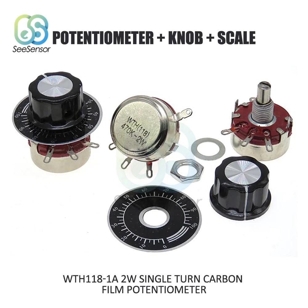 470K Ohm WTH118 DIY Kit Parts 2W 1A одноповоротный потенциометр из углеродной пленки + ручка