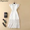 Romantic Vintage Victorian Temperament White Lace Dresses Butterfly Beaded Floral Embroidery Mid Lace Dress Hollow Out Dress ► Photo 1/6