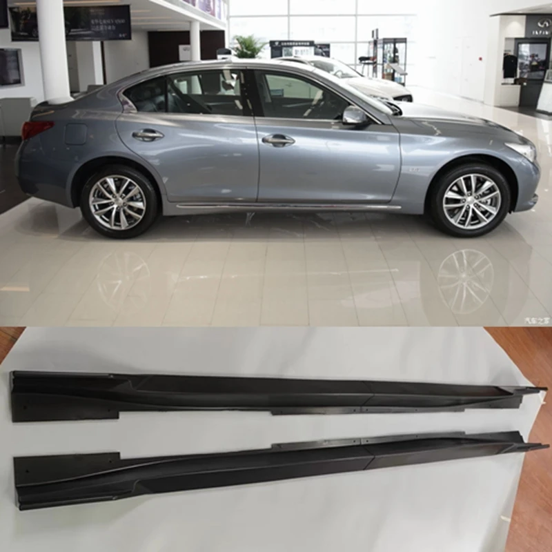 

High quality 2Pcs/1Set ABS black Carbon Fiber Side Skirts Protector Fits For Infiniti Q50 2014 2019 2020