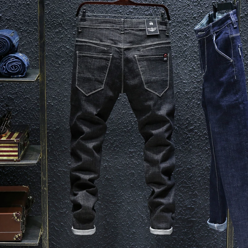 Осень Зима Черные и синие джинсы мужские джинсовые брюки мужские высококачественные узкие облегающие джинсы бренд плюс размер 40 42 44 46