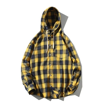 

Hooded Plaid Shirt Casual Winter Shirts Fleece Men Loose Fit Warm Oversize Flannel Plus Size Male Long Sleeve Mens Shirt II50CS