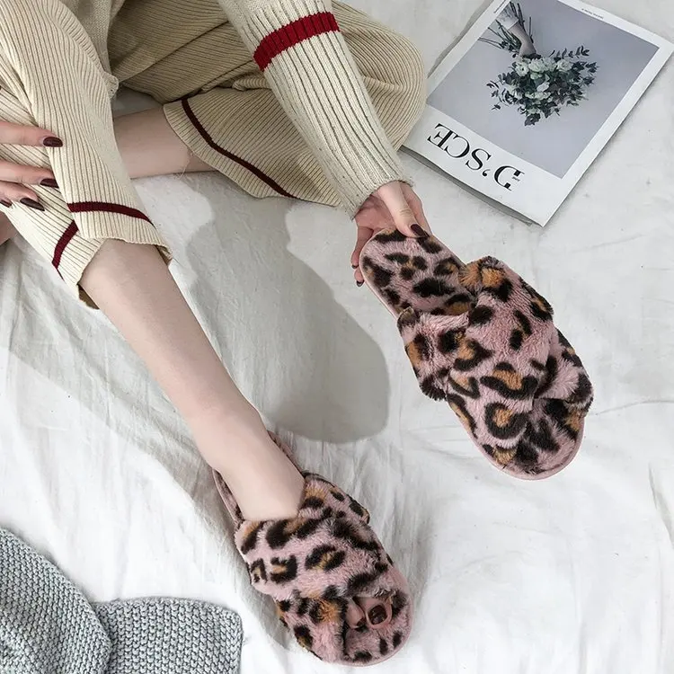 

Plush Slipper Women's Winter 2018 New Style Korean-style Outer Wear Fashion Network Red Flat Household Cross Cotton Slippers