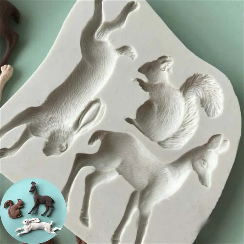 Mould Deer Rabbit Squirrel Animals Craft Baking Mold Cake Fondant Chocolate Silicone mold | Дом и сад