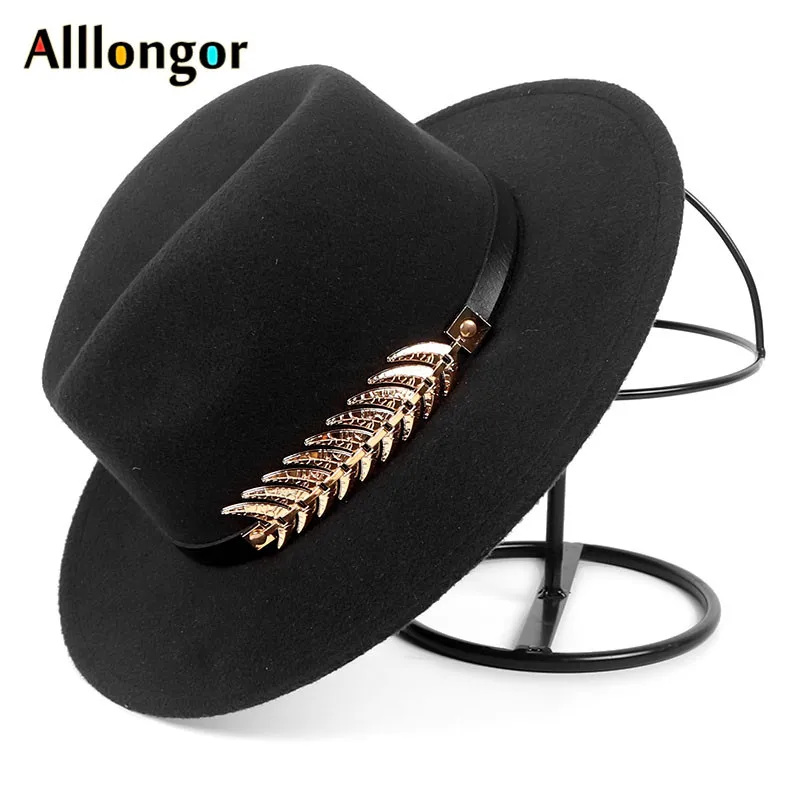 

Fashion Fall 2019 Winter Wide brim fedora Hat Women Men With Belt Panama Jazz Cap Trilby Felt vintage hats chapeau feutre homme