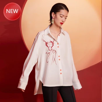 

Woman 2020 Winter New Style Printing with Contrast Color Button Loose Non-Mainstream Shirt Female