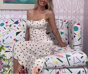 

Fashion streetwear strawberry print slip dress Women sexy sleeveless bow tie spaghetti strap midi dress 2020 summer sling dress