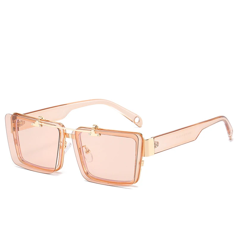 High Quality Sunglasses Men Fashion Square Flip Cover Sun Glasses For Women Vintage Luxury Brand Sunglass Shades Okulary - Цвет линз: Champagne