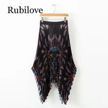 Rubilove, новинка, Женская винтажная эластичная юбка средней длины с высокой талией и цепным принтом, асимметричные повседневные юбки