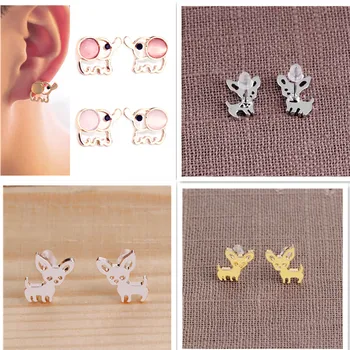 

2 Colors Fashion Korean Cute Opal Elephant Stud Earrings Cute Dog Earring For Party Festivals Gifts Wholesale