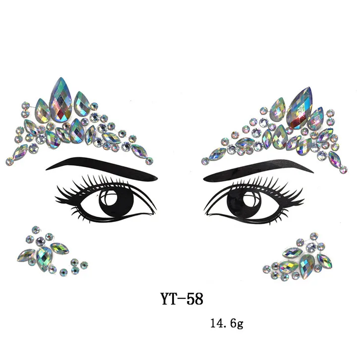 8  Environmental Face Stickers Colorful Rhinestone  Drill Diamond Crystal Forehead Eyebrows Face Sticker For Women Fashion Jewelry