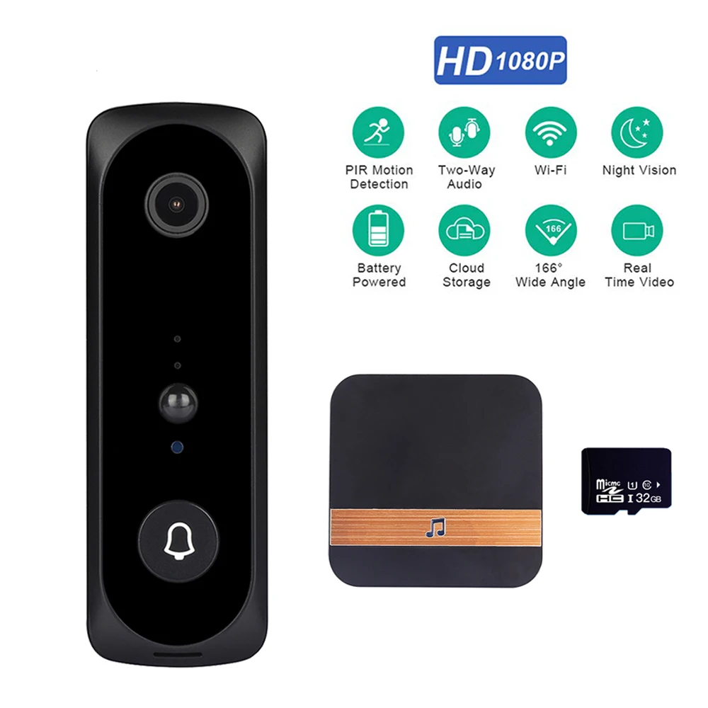 

1080P Video Intercom Smart Wireless Doorbell IR Night Vision Two Way Audio PIR Motion Detection IP Doorbell Home Security Camera