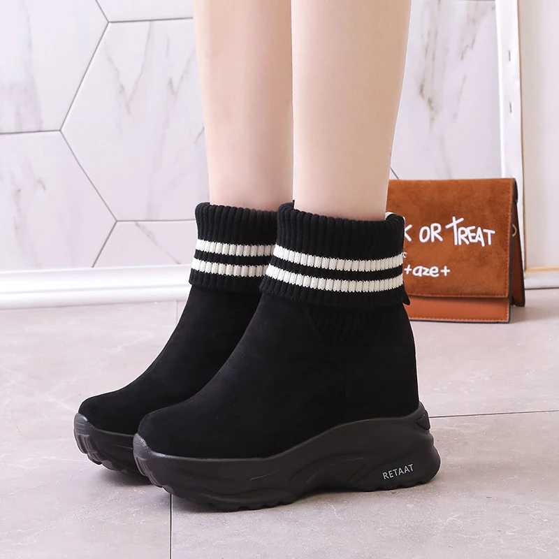 New Short Plush Warm Knee Platform Boots Women Fashion Round Toe Socks Boots Shoes Woman High Heel Ankle Boots Zapatos De Mujer