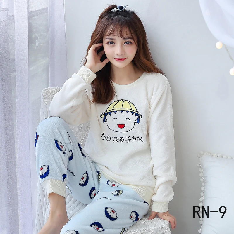 RN-9 Pregnant Homewear Suit Winter Flannel Women Nursing Sleepwear Suit Maternity Cartoon Pajamas Sets Breastfeeding Suits