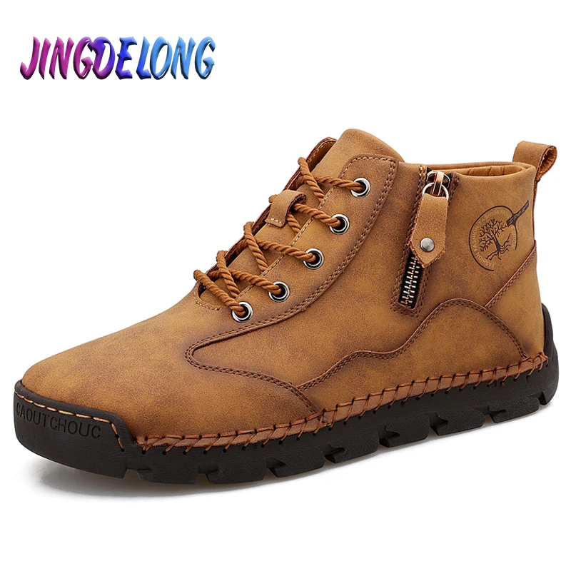 Classic Mens Winter Boots Warm Fur Motorcycle Boots Designer Work Men Motorcycle Boots Outdoor Platform Leather Men Calf Boots