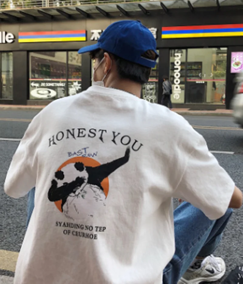 

Korean Trend Men T Shirt Summer Short Sleeve Round Neck Loose Tommy Hilfilger Japanese Versatile Half Sleeve Hip-hop T-shirt