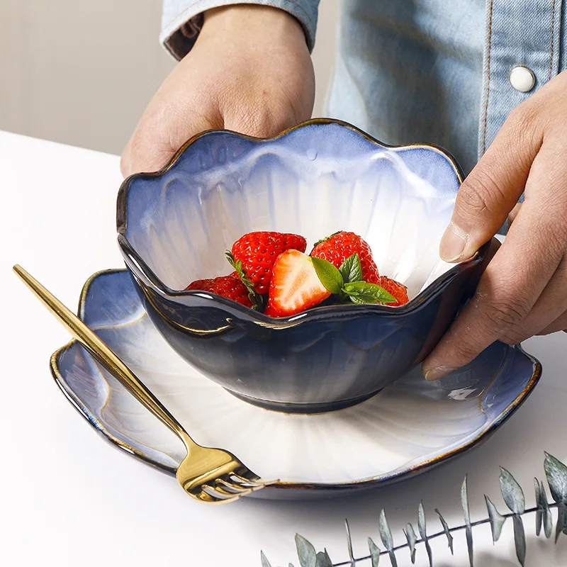 

Creative Plate Set Bowl Plate Combination Ceramic Household Fruit Plate Flower Shaped Plate Dessert Plate Beautiful Plate