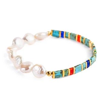 

Black Gallstone Pearl Bracelet Baroque Style Natural Freshwater Pearl Jewelry Bracelet Women's Girls Fashion Matching Jewelry