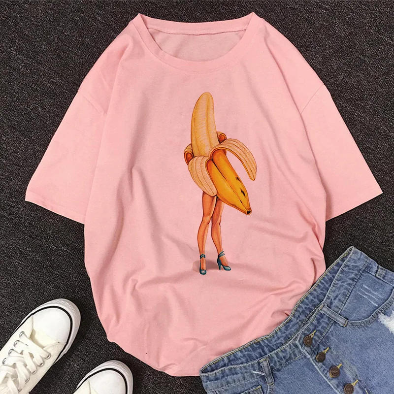 2020 New Summer DOLCE & BANANA Print T-Shirt Women O-Neck Short Sleeve Cute Cartoon T Shirt For Girls Students Lady Tops Tshirt