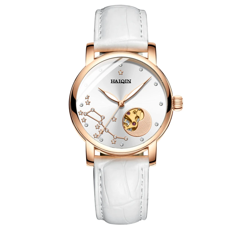Fashion Women's Watches HAIQIN Mechanical Watches Women Automatic Watch Women Luxury Simple Ladies Watch Clock Relogio Feminino - Цвет: Серебристый
