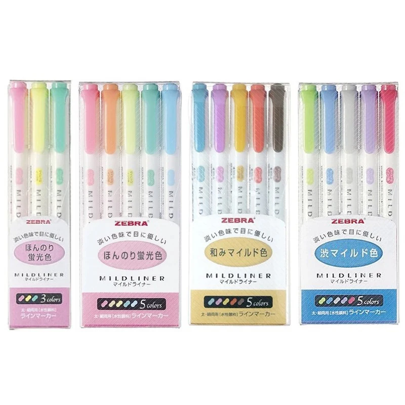 

5 Pcs/ Set Zebra Mildliner Liner Double Headed Highlighter Pen Hook Pen Cute Art Mark Pen Zebra Mildliner Japanese Stationery