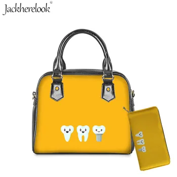 

Jackherelook Dental Bag Women's Luxury Top-handle bags Tooth Print Soft Shopper Crossbody Bag Leather Lady Handbag Messenger Bag