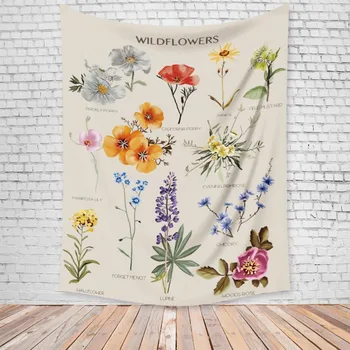 

Wildflower Wall Hanging Tapestry Botanical Flower Reference Chart Hippie Bohemian Tapestries Colored Psychedelic Home Decoration
