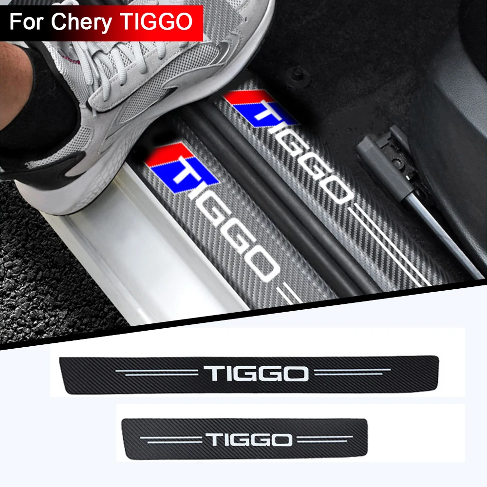 4pcs car Sticker door carbon leather Fiber Sill Plate For CHERY TIGGO 3 4 5 7 PRO PRO