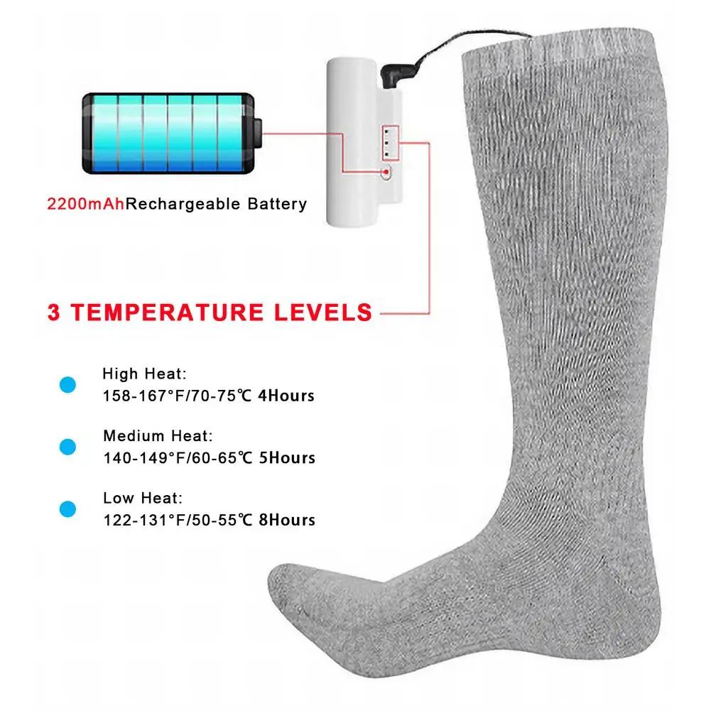 Electric Thermal Heated Socks Battery Winter Heat Feet Foot Warmer Skiing Gift 
