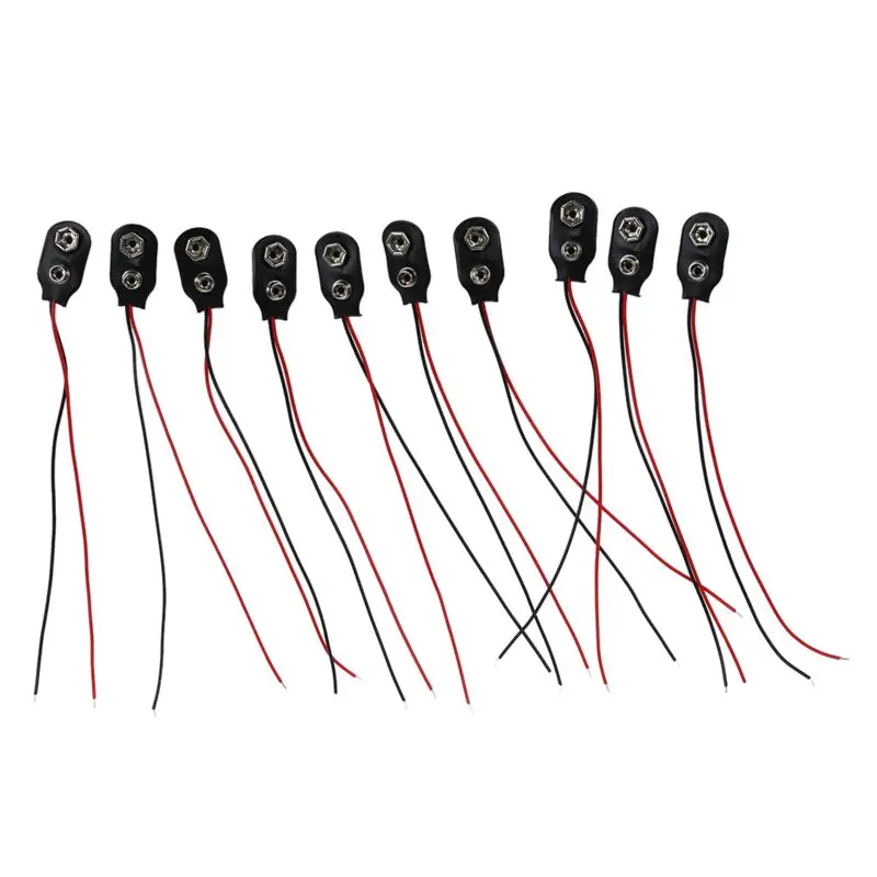 

10 Pcs Snap 9V (9 Volt) Battery Clip Connector I Type Black w Cable #8