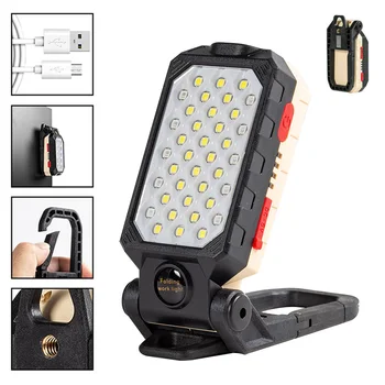 

Lightweight Outdoor Camping Magnetic Portable Inspection Lamp LED Work Light Built In Kickstand 4 Modes USB Rechargeable Garage