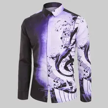 Повседневное размера плюс Для мужчин рубашки музыкальная нота узор Костюмы уличная на осень и весну, рубашка одежда с длинным рукавом Блузка Топы