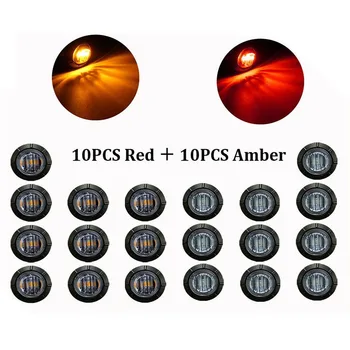

20pcs/Set Side Marker lights Amber/Red Bullet Light Smoked Round IP 67