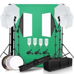 Photo Studio Photography Umbrella Softbox Continuous Lighting Kit With E27 Lamp Holder 3 Color Backdrop With 5 in 1 Reflector