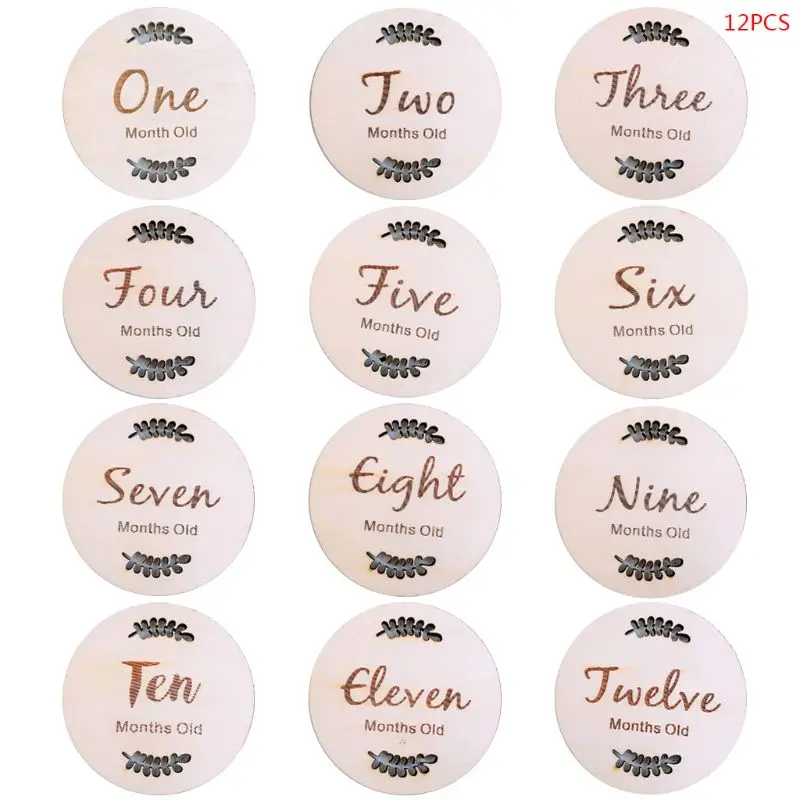 

12 Pcs/set Newborn Birth Month Birthday Milestone Wooden Card Baby Kids Photography Props Toy