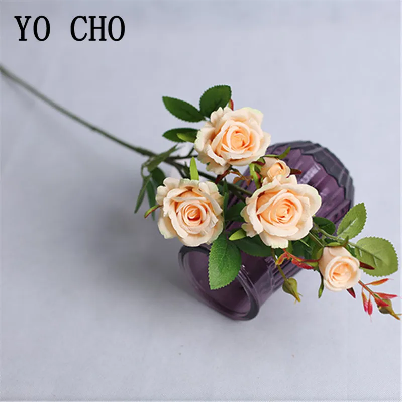 Wedding Bouquets Artificial Rose Flowers Wedding Flower Decoration YO CHO DIY Wedding Bouquet Flower 5 Heads Silk Rose Artificial Flower Long Single Branch Fake Rose Wedding Home Festival Decor
